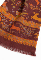 Burgundy Hunting Archers Wool Silk Scarf