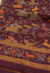 Burgundy Hunting Archers Wool Silk Scarf