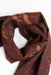 Burgundy Woodland Foxes Wool Silk Scarf