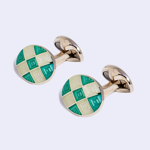 Sterling silver plain green and clear enamel cufflinks