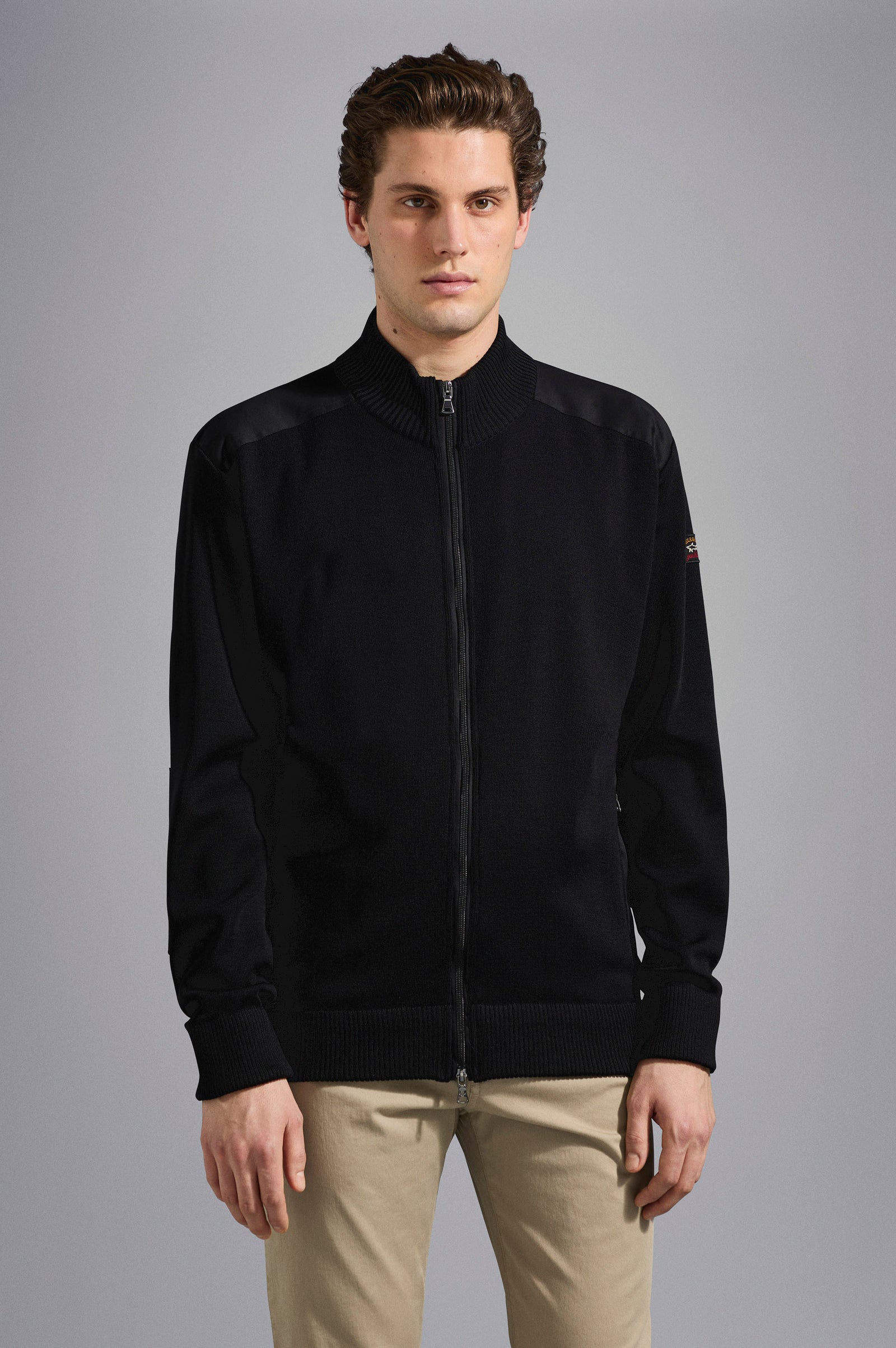 Wool Zip Up Cardigan With Iconic Badge