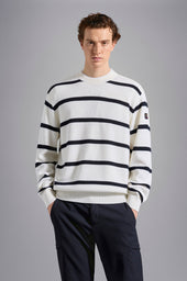 Striped wool sweater with iconic badge