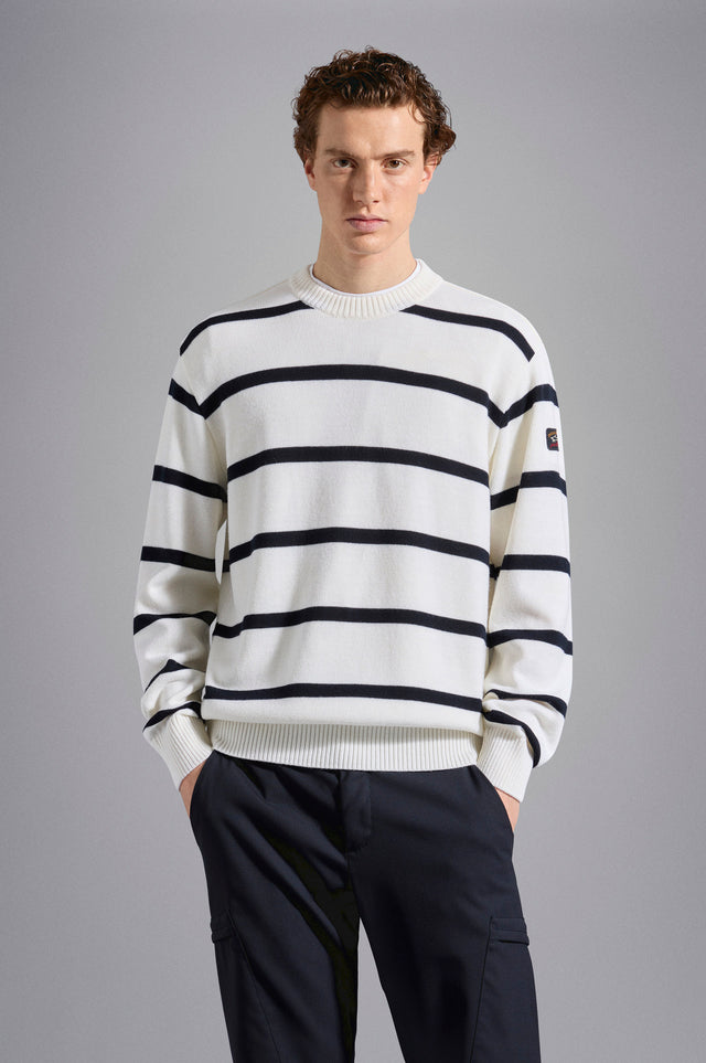 Striped wool sweater with iconic badge