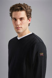 Merino Wool V Neck With Iconic Badge