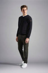 Merino Wool V Neck With Iconic Badge