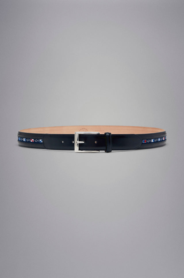 Leather belt with nautical flags ribbon