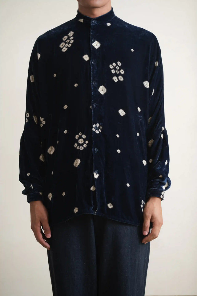Estate Blue Velvet Bandhani Shirt