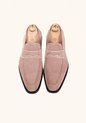 Beige Suede Penny Loafers