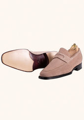Beige Suede Penny Loafers