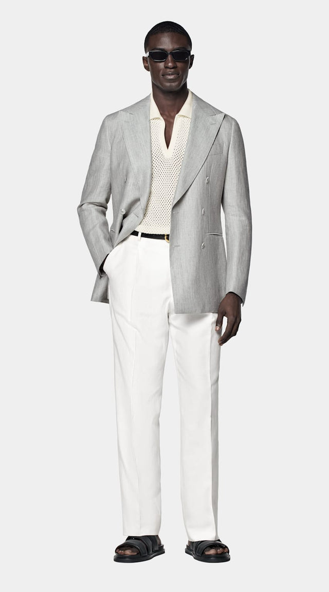 Light Grey Herringbone Tailored Fit Havana Blazer