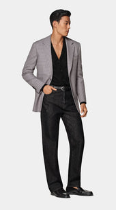 Taupe Checked Tailored Fit Milano Blazer