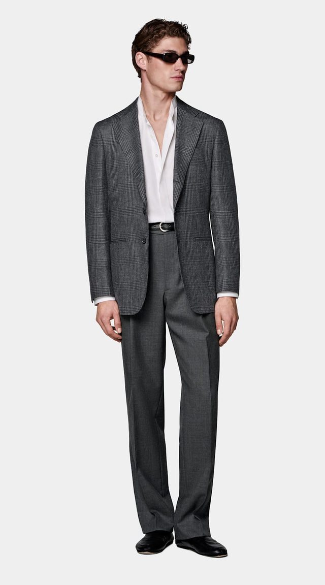 Dark Grey Checked Tailored Fit Havana Blazer