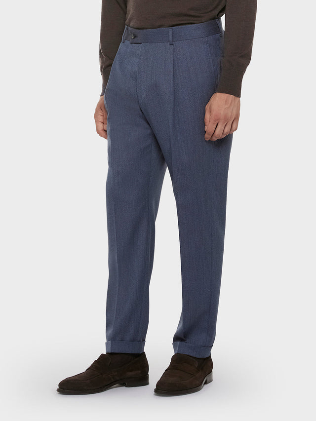 Pantalone carrot fit in lana cover blu
