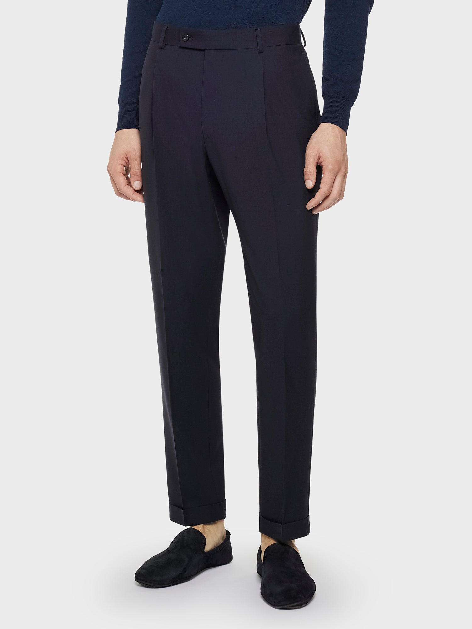 Pantalone Carrot Fit In Lana Blu
