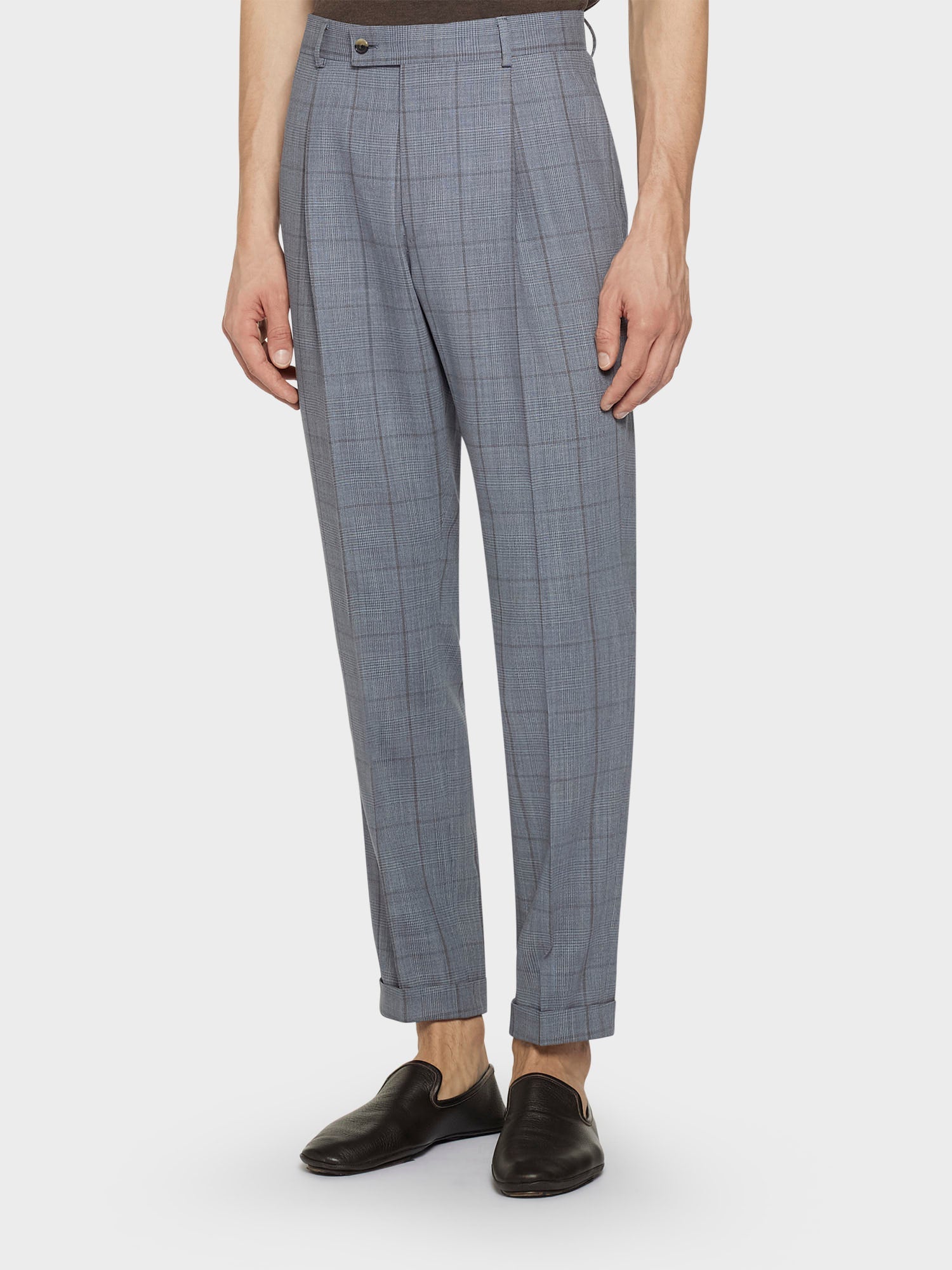 Pantalone Carrot Fit In Lana Zelander Twist Glen Check Azzurro