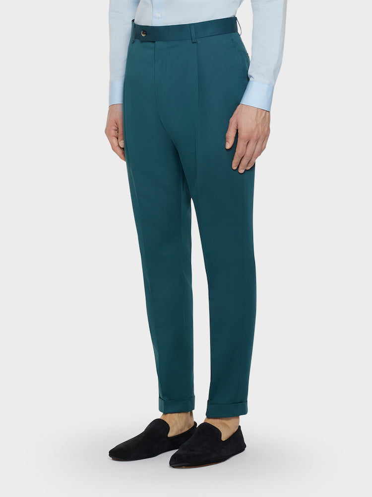 Pantalone Carrot Fit In Cotone E Seta Verde
