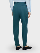 Pantalone Carrot Fit In Cotone E Seta Verde
