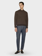 Pantalone Carrot Fit In Lino E Cotone Blu Denim