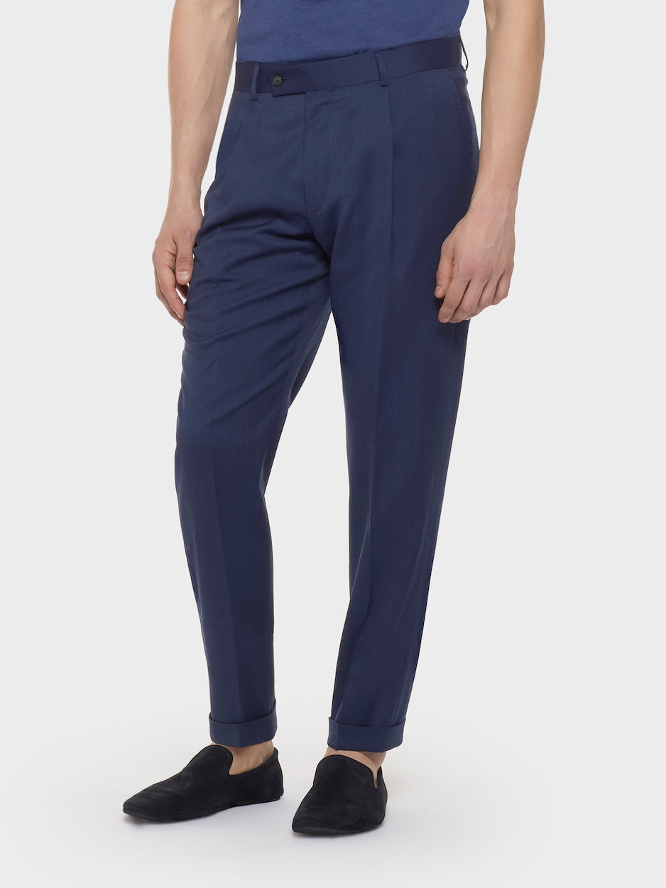 Pantalone Carrot Fit In Flanella Di Lana Blu