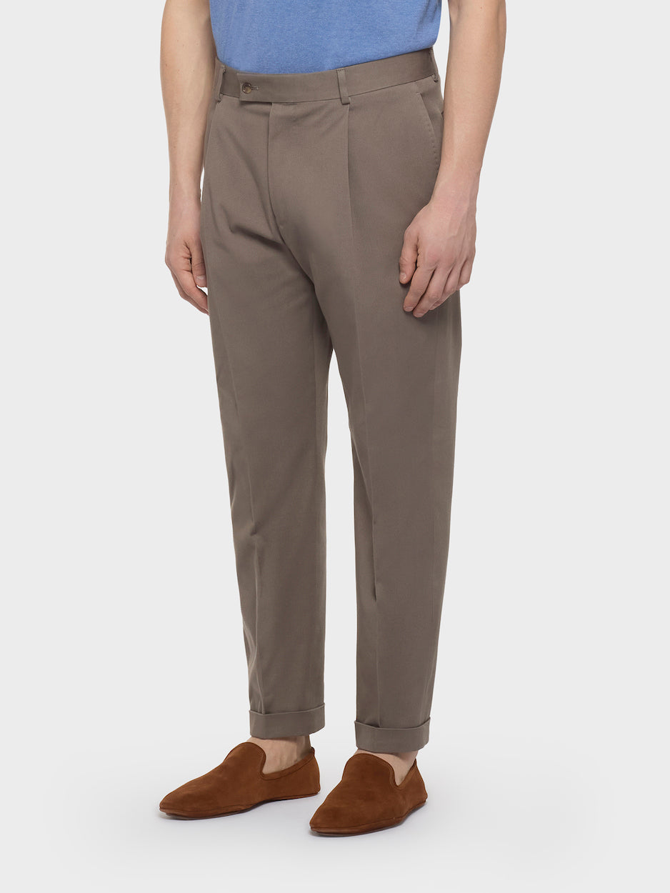 Pantalone Carrot Fit In Flanella Di Lana Beige