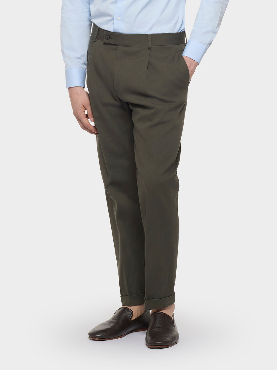 Pantalone Carrot Fit In Flanella Di Lana Verde