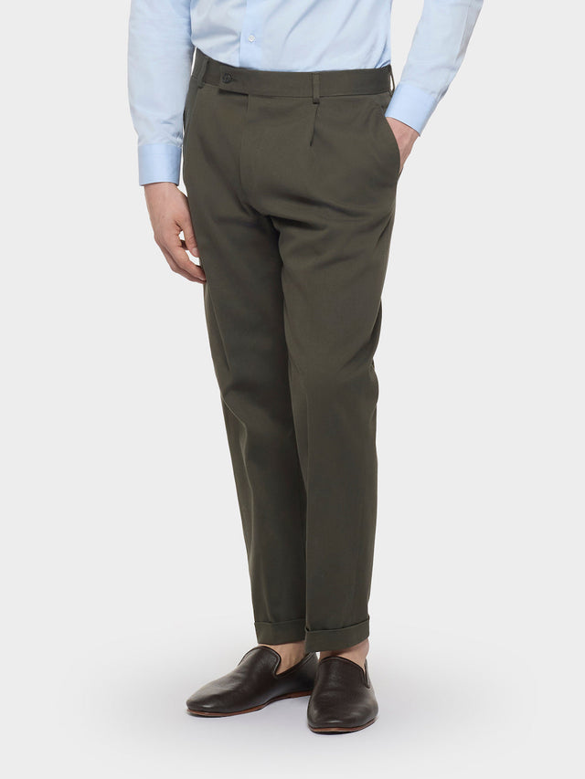 Pantalone carrot fit in flanella di lana verde