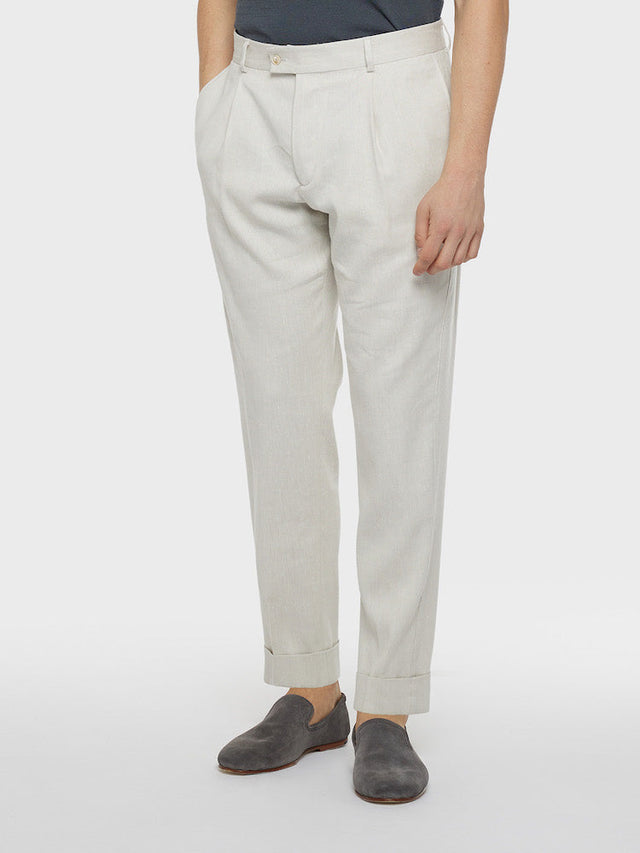 Pantalone carrot fit in lino e lana bianco