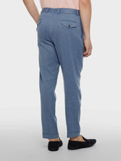 Pantalone Carrot Fit In Lino E Lana Blu