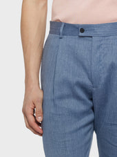 Pantalone Carrot Fit In Lino E Lana Blu