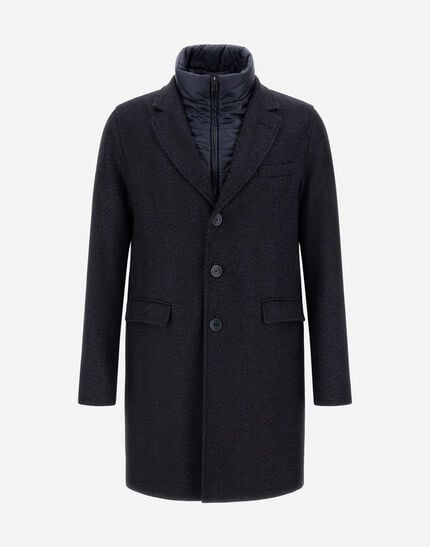 Shaded Effect Herringbone Wool And Nylon Ultralight Coat