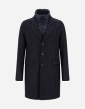 Shaded Effect Herringbone Wool And Nylon Ultralight Coat