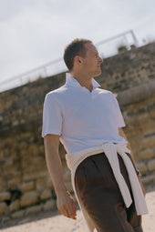 Open Collar Polo In Cotton Pique