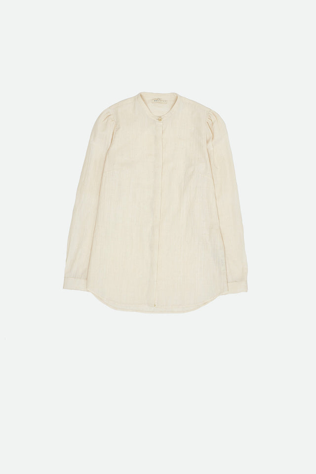ECRU INDIGENOUS COTTON STAND COLLAR SHIRT