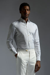 Striped Cotton and Linen Short Sleeves Shirt