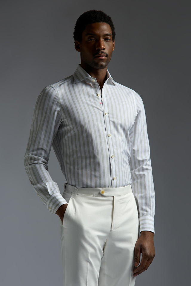 Striped Cotton and Linen Short Sleeves Shirt