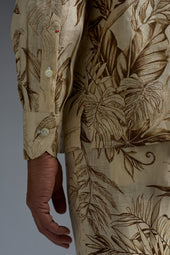 Vegetation Printed Linen Camp Collar Long Sleeves Shirt