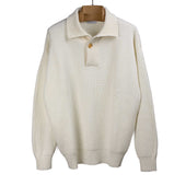 Billy chunky ribbed collared sweater in ecru supergeelong wool, viscose, and cashmere