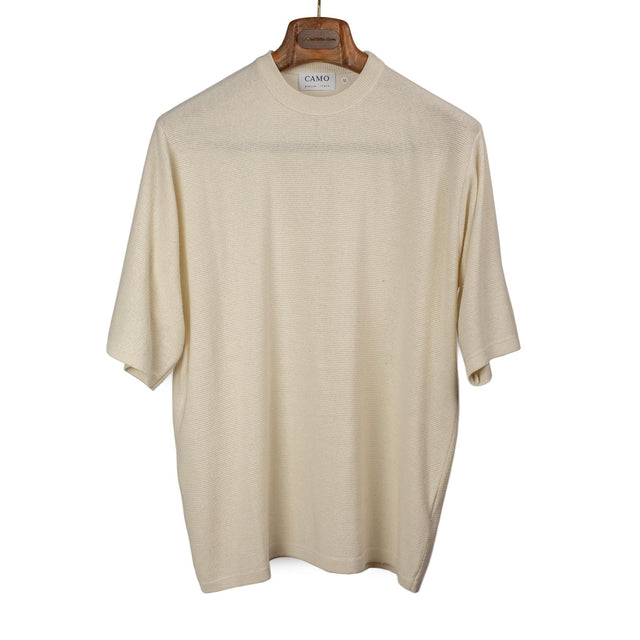 Exclusive Sunny knit t-shirt in cream pure silk bourette