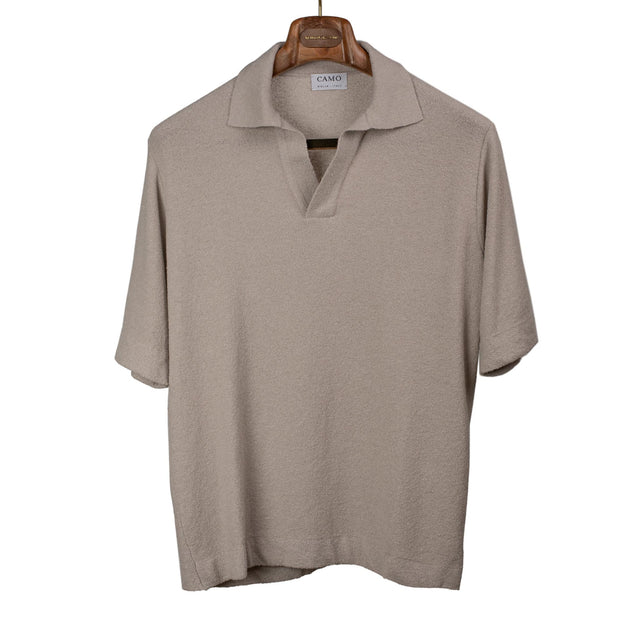 Voltaire knit short sleeve skipper polo in Dust cotton boucle