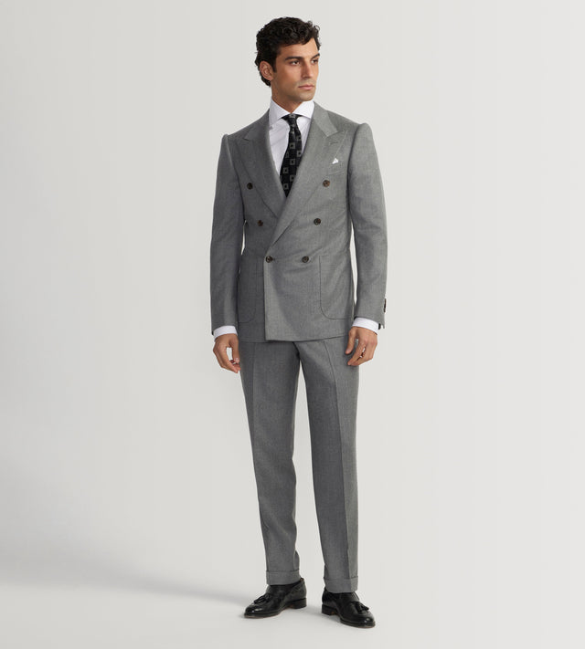 Costume croisé bas 6x1 gris clair en flanelle
