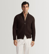 Pull à zip en laine & cachemire marron foncé