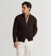 Cardigan zippé à col cheminée en laine et cachemire