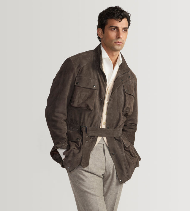 Veste saharienne en cuir marron