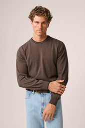Crew Neck Knit Sweater - Cashmere - Chocolate Brown
