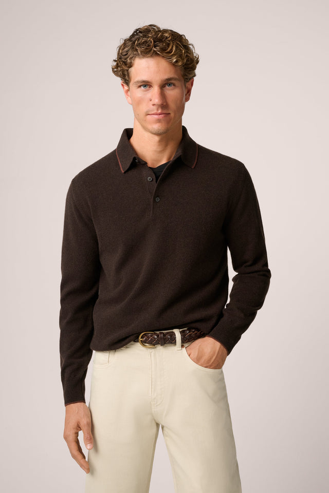 Long-Sleeved Polo - Cashmere - Chocolate Brown