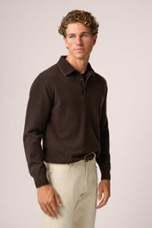Long-Sleeved Polo - Cashmere - Chocolate Brown
