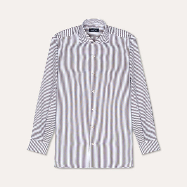 Brown Stripe Poplin Spread Collar Shirt