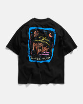"ROUND THE LAKE" ALY TEE - BLACK 7.75 oz. ALL SEASON COTTON JERSEY