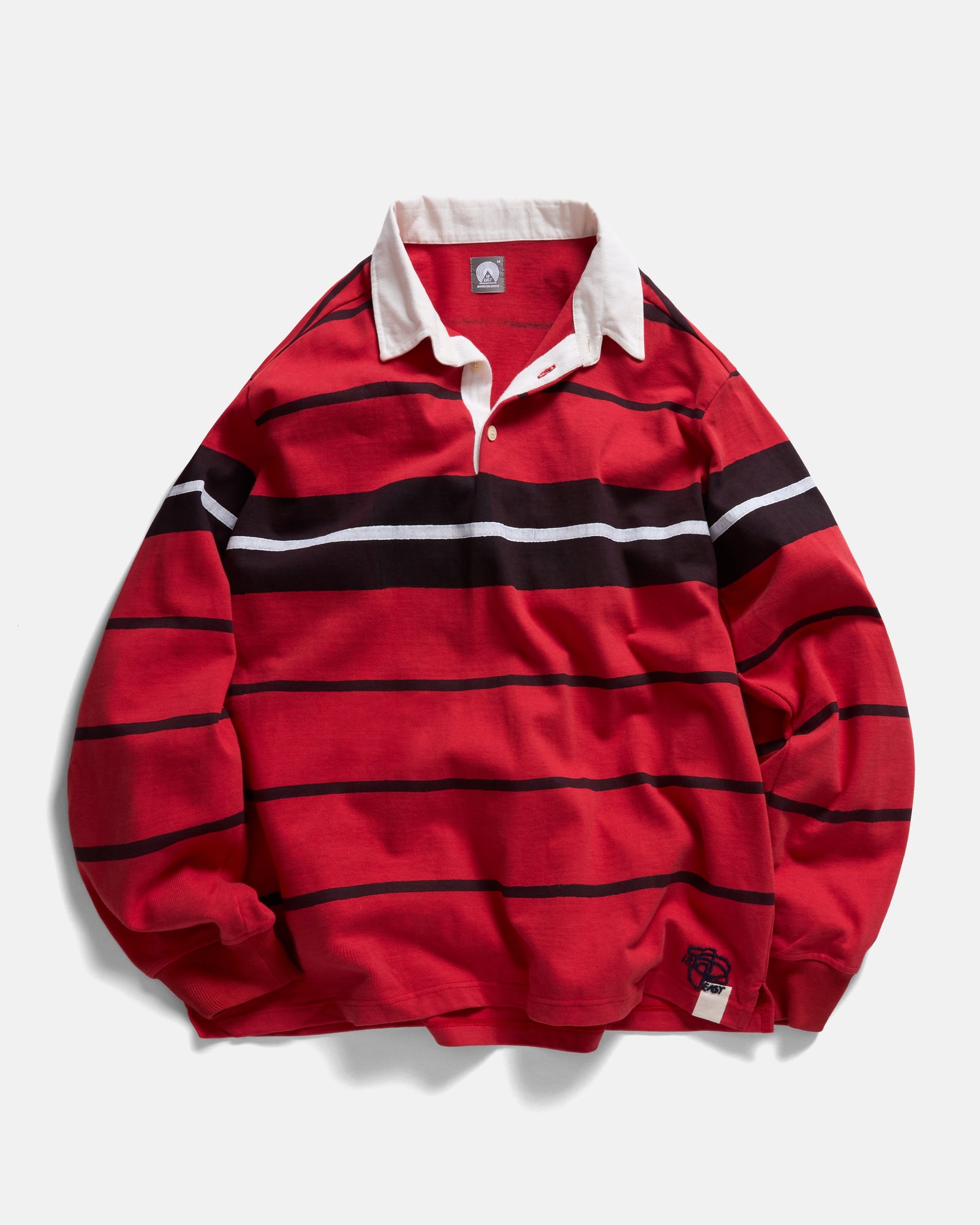 Fiske L S Rugby Dan Whit S Red Midnight Navy Block Printed Heavyweight Cotton Jersey