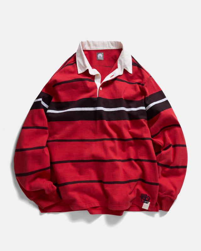FISKE L/S RUGBY - DAN & WHIT'S RED / MIDNIGHT NAVY / WHITE BLOCK-PRINTED HEAVYWEIGHT COTTON JERSEY